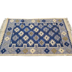 Covor tesut - Decor traditional, fond albastru si nuante de crem – 04 - imagine 11