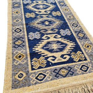 Covor tesut - Decor traditional, fond albastru si nuante de crem – 03 - imagine 7