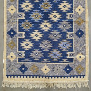 Covor tesut - Decor traditional, fond albastru si nuante de crem – 04 - imagine 10