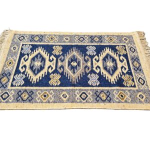 Covor tesut - Decor traditional, fond albastru si nuante de crem – 03 - imagine 8