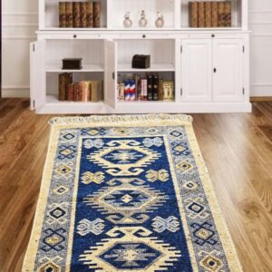 Covor tesut - Decor traditional, fond albastru si nuante de crem – 03