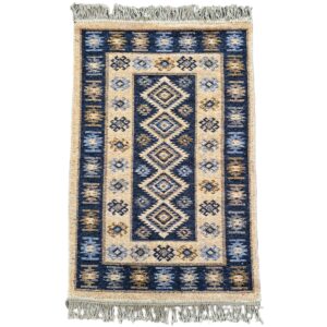 Covor tesut - Decor traditional, fond albastru si nuante de crem – 07 - imagine 6