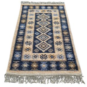 Covor tesut - Decor traditional, fond albastru si nuante de crem – 07 - imagine 5