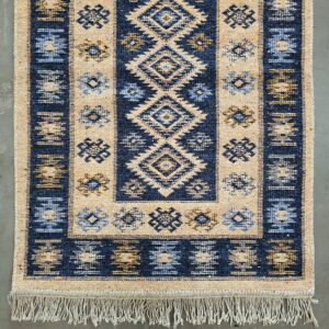 Covor tesut - Decor traditional, fond albastru si nuante de crem – 07 - imagine 4