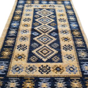 Covor tesut - Decor traditional, fond albastru si nuante de crem – 07 - imagine 3