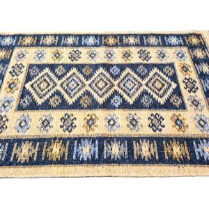 Covor tesut - Decor traditional, fond albastru si nuante de crem – 07 - imagine 7