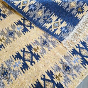 Covor tesut - Decor traditional, fond albastru si nuante de crem – 08 - imagine 6