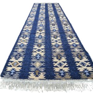 Covor tesut - Decor traditional, fond albastru si nuante de crem – 08 - imagine 4