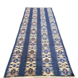 Covor tesut - Decor traditional, fond albastru si nuante de crem – 08 - imagine 7