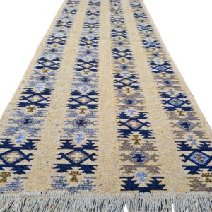Covor tesut - Decor traditional, fond albastru si nuante de crem – 08 - imagine 3
