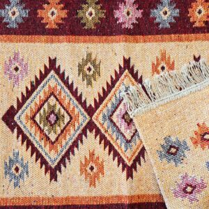 Covor tesut - Decor traditional, fond bordo si nuante de crem – 02 - imagine 5