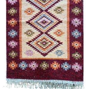 Covor tesut - Decor traditional, fond bordo si nuante de crem – 02 - imagine 3