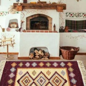 Covor tesut - Decor traditional, fond bordo si nuante de crem – 02