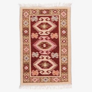 Covor tesut - Decor traditional, fond bordo si nuante de crem – 03 - imagine 2
