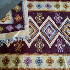 Covor tesut - Decor traditional, fond  maro si nuante de crem – 02 - imagine 4
