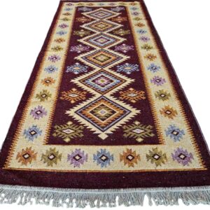 Covor tesut - Decor traditional, fond  maro si nuante de crem – 02 - imagine 5