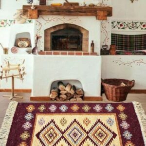 Covor tesut - Decor traditional, fond  maro si nuante de crem – 02 - imagine 2