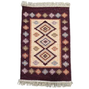 Covor tesut - Decor traditional, fond  maro si nuante de crem – 02 - imagine 14