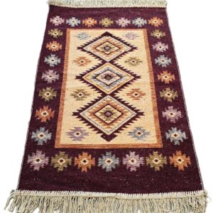 Covor tesut - Decor traditional, fond  maro si nuante de crem – 02 - imagine 13