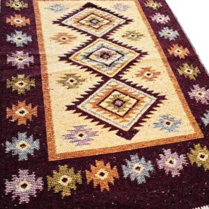 Covor tesut - Decor traditional, fond  maro si nuante de crem – 02 - imagine 12
