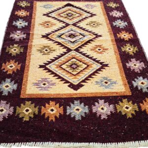 Covor tesut - Decor traditional, fond  maro si nuante de crem – 02 - imagine 11