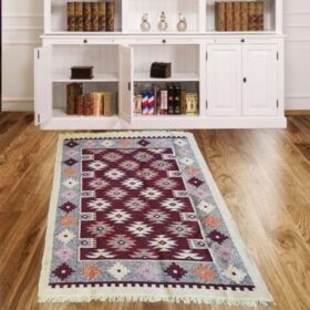 Covor tesut - Decor traditional, fond  maro si nuante de crem – 04