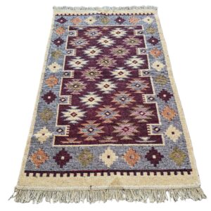 Covor tesut - Decor traditional, fond  maro si nuante de crem – 04 - imagine 12