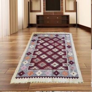 Covor tesut - Decor traditional, fond  maro si nuante de crem – 04 - imagine 11
