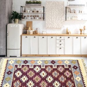 Covor tesut - Decor traditional, fond  maro si nuante de crem – 04 - imagine 2