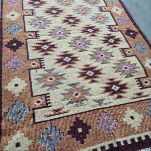 Covor tesut - Decor traditional, fond  maro si nuante de crem – 04 - imagine 4