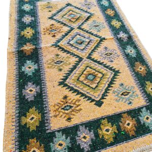 Covor tesut - Decor traditional, fond  verde si nuante de crem – 02 - imagine 2