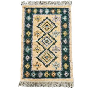 Covor tesut - Decor traditional, fond  verde si nuante de crem – 02 - imagine 4