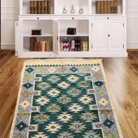 Covor tesut - Decor traditional, fond  verde si nuante de crem – 04