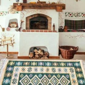 Covor tesut - Decor traditional, fond  verde si nuante de crem – 07