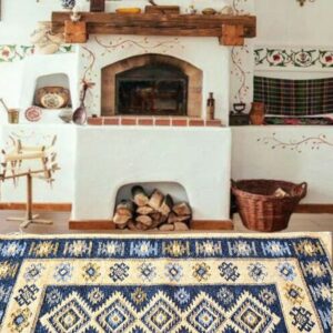 Covor tesut - Decor traditional, fond albastru si nuante de crem – 07 - imagine 8