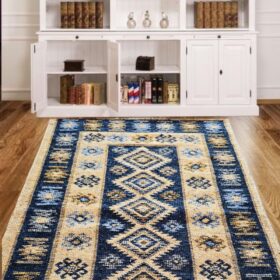 Covor tesut - Decor traditional, fond albastru si nuante de crem – 07