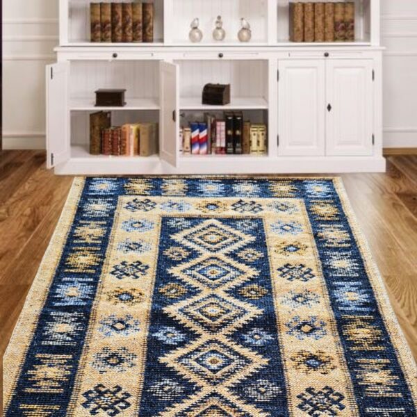 Covor tesut - Decor traditional, fond albastru si nuante de crem – 07