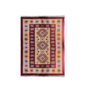Covor tesut - Decor traditional, fond bordo si nuante de crem – 07 - imagine 2