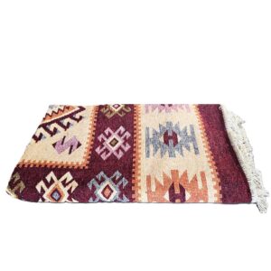 Covor tesut - Decor traditional, fond bordo si nuante de crem – 07 - imagine 6