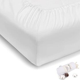 Husa de pat cu elastic, tricot, 100% bumbac, alb
