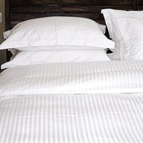 Lenjerie de pat 2 persoane, 100% bumbac, Damasc Saten cu latime dungi de 1 cm, alb