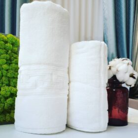 Prosop baie Greek Border Jacquard - 100% bumbac, 500 gr/mp, alb