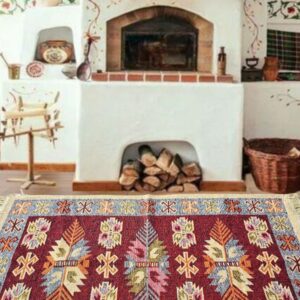 Covor tesut - Decor traditional, fond bordo si nuante de crem – 011 - imagine 4