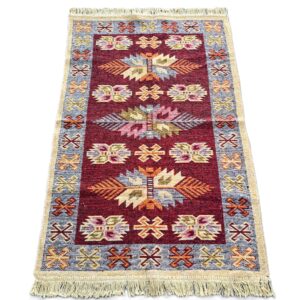 Covor tesut - Decor traditional, fond bordo si nuante de crem – 011 - imagine 5