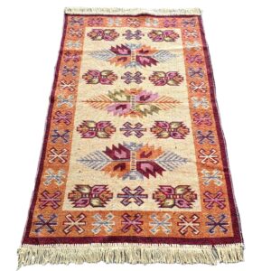 Covor tesut - Decor traditional, fond bordo si nuante de crem – 011 - imagine 10