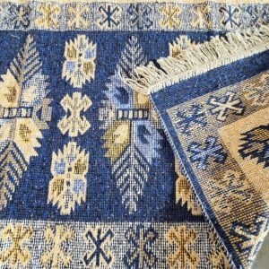 Covor tesut - Decor traditional, fond albastru si nuante de crem – 011 - imagine 2