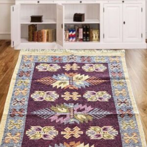 Covor tesut - Decor traditional, fond  maro si nuante de crem – 011 - imagine 3