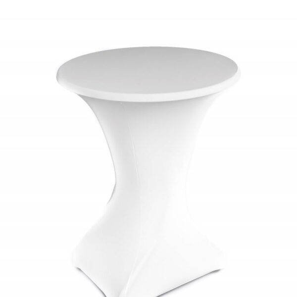 Husa stretch Kotonia Home pentru masa rotunda cocktail - 83 cm diametru si 110 cm inaltime, alba