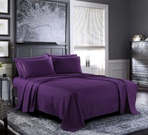 Cearceaf de pat Kotonia Home, 100% bumbac, ranforce color uni, mov - imagine 2
