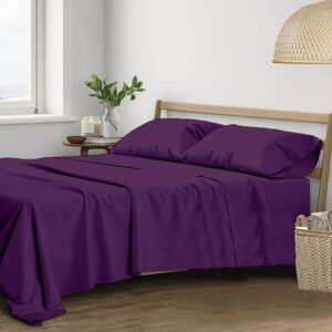 Cearceaf de pat Kotonia Home, 100% bumbac, ranforce color uni, mov - imagine 5